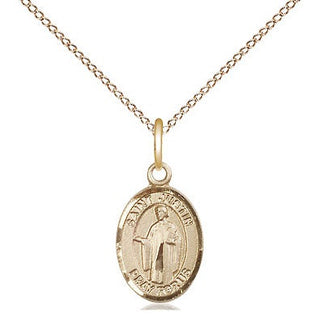 14kt Gold Saint Justin Medal Engraved Catholic Saint Jewelry