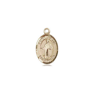 14kt Gold Saint Justin Medal Engraved Catholic Saint Jewelry