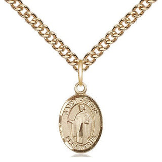 14kt Gold Saint Justin Medal Engraved Catholic Saint Jewelry