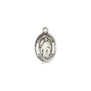 Pewter Saint Justin Medal Engraved Catholic Saint Jewelry
