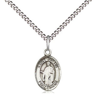 Pewter Saint Justin Medal Religious and Catholic Jewelry Engraved Catholic Saint Jewelry