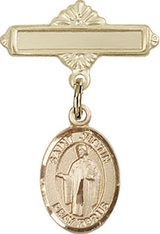 14kt Gold Filled Polished Badge Pin St. Justin Baby Badge - Engravable