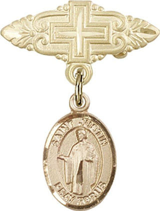 14kt Gold Filled Badge Pin With Cross St. Justin Baby Badge - Engravable