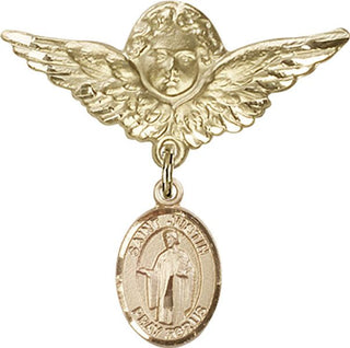 14kt Gold Filled Large Angel w/Wings St. Justin Baby Badge - Engravable