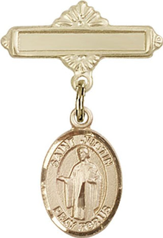 14kt Gold Polished Badge Pin St. Justin Baby Badge - Engravable