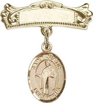 14kt Gold Badge Pin St. Justin Baby Badge - Engravable