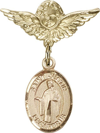 14kt Gold Small Angel w/Wings St. Justin Baby Badge - Engravable
