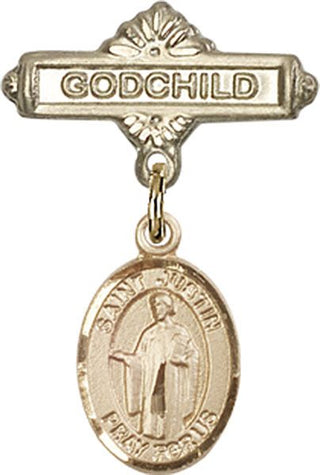 14kt Gold Godchild St. Justin Baby Badge - Engravable