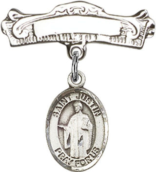 Sterling Silver Badge Pin St. Justin Baby Badge - Engravable