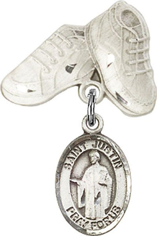 Sterling Silver Baby Boots St. Justin Baby Badge - Engravable