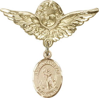 14kt Gold Filled Large Angel w/Wings St. Joan of Arc Baby Badge - Engravable