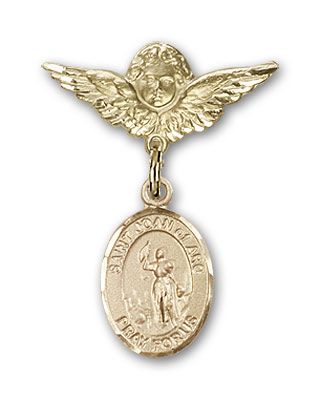 14kt Gold Small Angel w/Wings St. Joan of Arc Baby Badge - Engravable