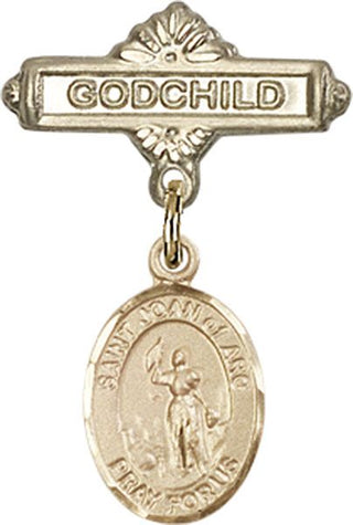 14kt Gold Godchild St. Joan of Arc Baby Badge - Engravable