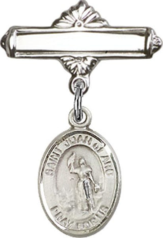 Sterling Silver Polished Badge Pin St. Joan of Arc Baby Badge - Engravable