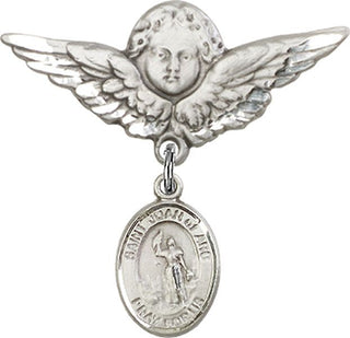Sterling Silver Large Angel w/Wings St. Joan of Arc Baby Badge - Engravable