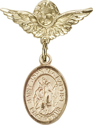 14kt Gold Filled Small Angel w/Wings St. John the Baptist Baby Badge - Engravable
