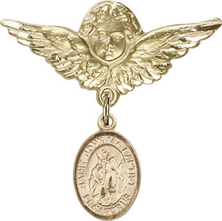 14kt Gold Large Angel w/Wings St. John the Baptist Baby Badge - Engravable