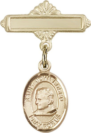 14kt Gold Polished Badge Pin St. John Bosco Baby Badge - Engravable