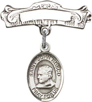 Sterling Silver Badge Pin St. John Bosco Baby Badge - Engravable