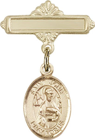 14kt Gold Polished Badge Pin St. John the Apostle Baby Badge - Engravable