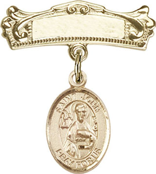 14kt Gold Badge Pin St. John the Apostle Baby Badge - Engravable