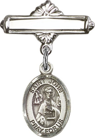 Sterling Silver Polished Badge Pin St. John the Apostle Baby Badge - Engravable