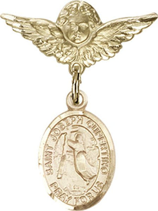 14kt Gold Filled Small Angel w/Wings St. Joseph of Cupertino Baby Badge - Engravable