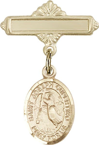14kt Gold Polished Badge Pin St. Joseph of Cupertino Baby Badge - Engravable