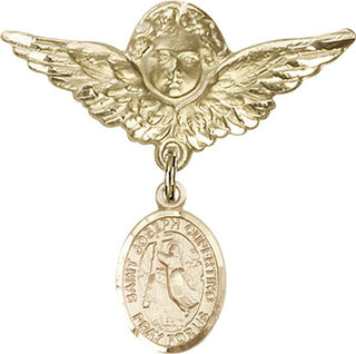 14kt Gold Large Angel w/Wings St. Joseph of Cupertino Baby Badge - Engravable