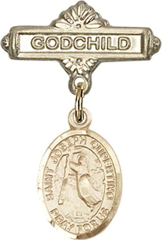 14kt Gold Godchild St. Joseph of Cupertino Baby Badge - Engravable