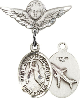 Sterling Silver Small Angel w/Wings St. Joseph of Cupertino Baby Badge - Engravable