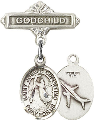 Sterling Silver Godchild St. Joseph of Cupertino Baby Badge - Engravable