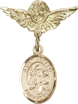 14kt Gold Small Angel w/Wings St. Joseph Baby Badge - Engravable
