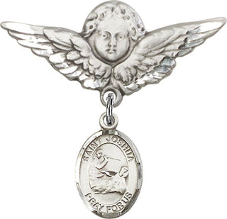 Sterling Silver Large Angel w/Wings St. Joshua Baby Badge - Engravable