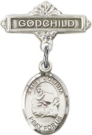 Sterling Silver Godchild St. Joshua Baby Badge - Engravable