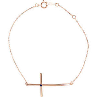 14K Rose Blue Sapphire Sideways Cross Bracelet