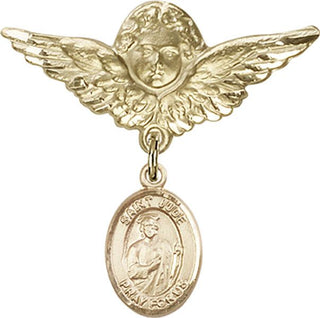 14kt Gold Filled Large Angel w/Wings St. Jude Thaddeus Baby Badge - Engravable
