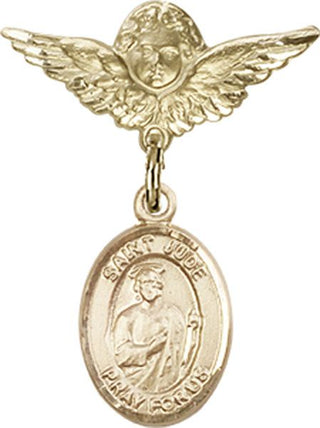 14kt Gold Filled Small Angel w/Wings St. Jude Thaddeus Baby Badge - Engravable