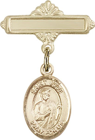 14kt Gold Polished Badge Pin St. Jude Thaddeus Baby Badge - Engravable