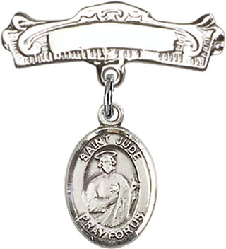 Sterling Silver Badge Pin St. Jude Thaddeus Baby Badge - Engravable