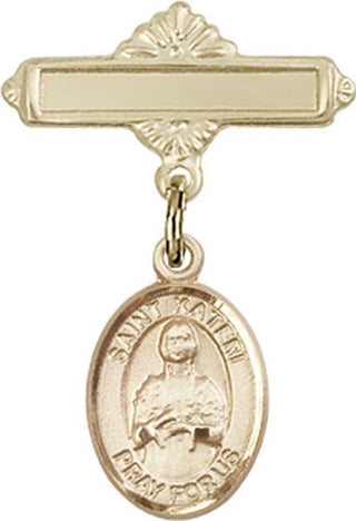 14kt Gold Polished Badge Pin St. Kateri Tekakwitha Baby Badge - Engravable