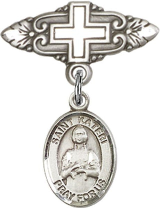 Sterling Silver Badge Pin With Cross St. Kateri Tekakwitha Baby Badge - Engravable