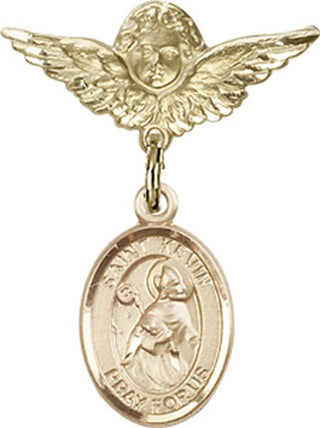 14kt Gold Small Angel w/Wings St. Kevin Baby Badge - Engravable