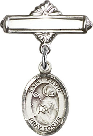 Sterling Silver Polished Badge Pin St. Kevin Baby Badge - Engravable