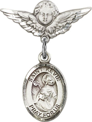 Sterling Silver Small Angel w/Wings St. Kevin Baby Badge - Engravable