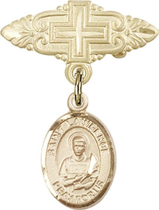 14kt Gold Filled Badge Pin With Cross St. Lawrence Baby Badge - Engravable