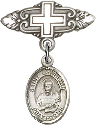 Sterling Silver Badge Pin With Cross St. Lawrence Baby Badge - Engravable