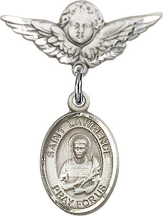 Sterling Silver Small Angel w/Wings St. Lawrence Baby Badge - Engravable