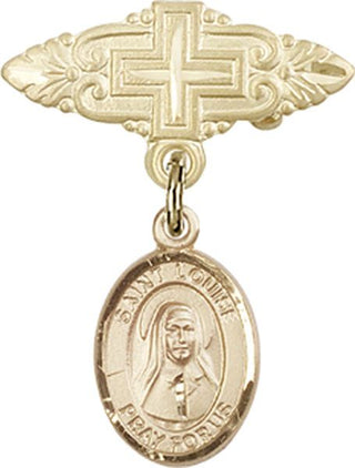 14kt Gold Badge Pin With Cross St. Louise de Marillac Baby Badge - Engravable