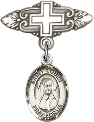 Sterling Silver Badge Pin With Cross St. Louise de Marillac Baby Badge - Engravable